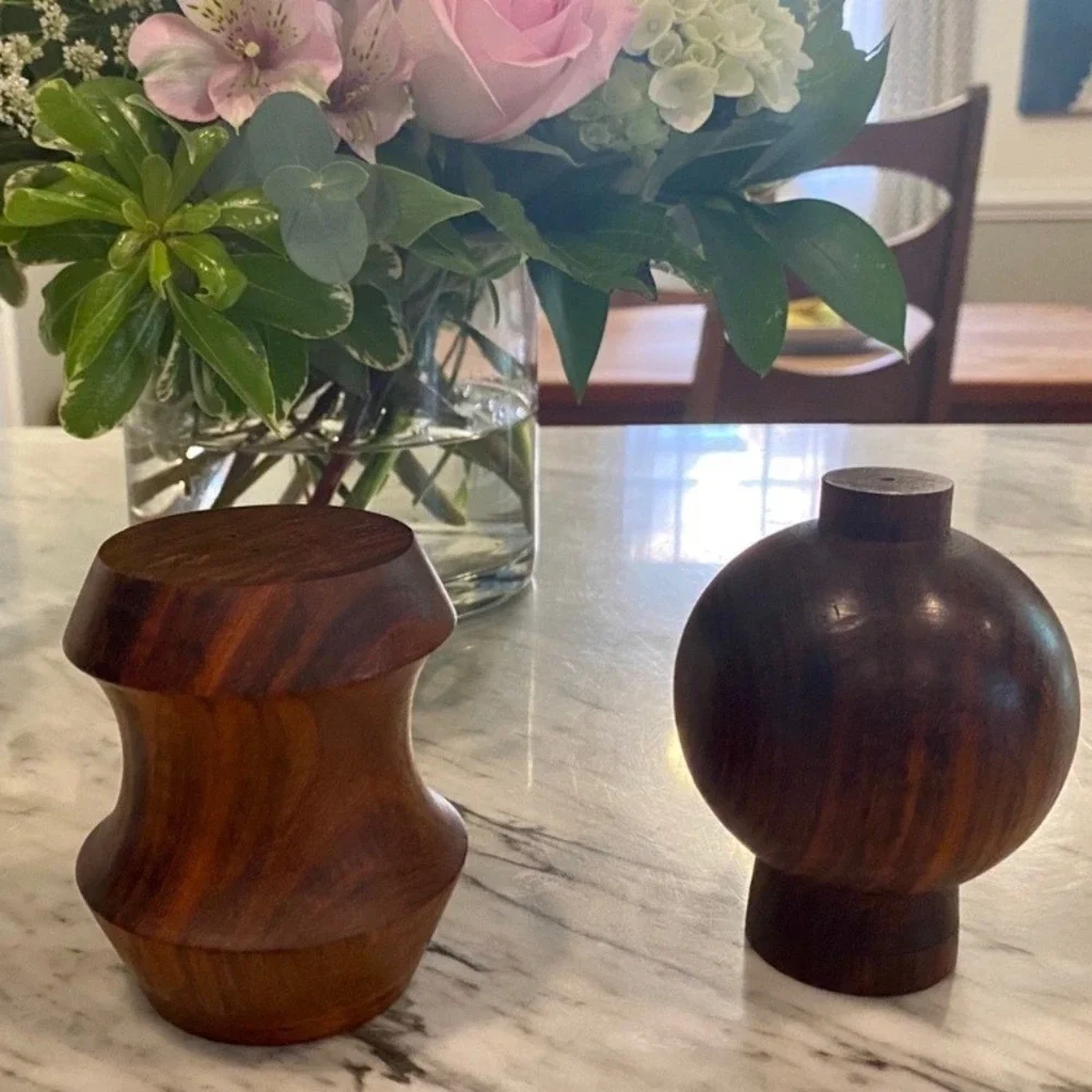 Crate & Barrel Teak Salt‎ & Pepper Shakers Wooden
